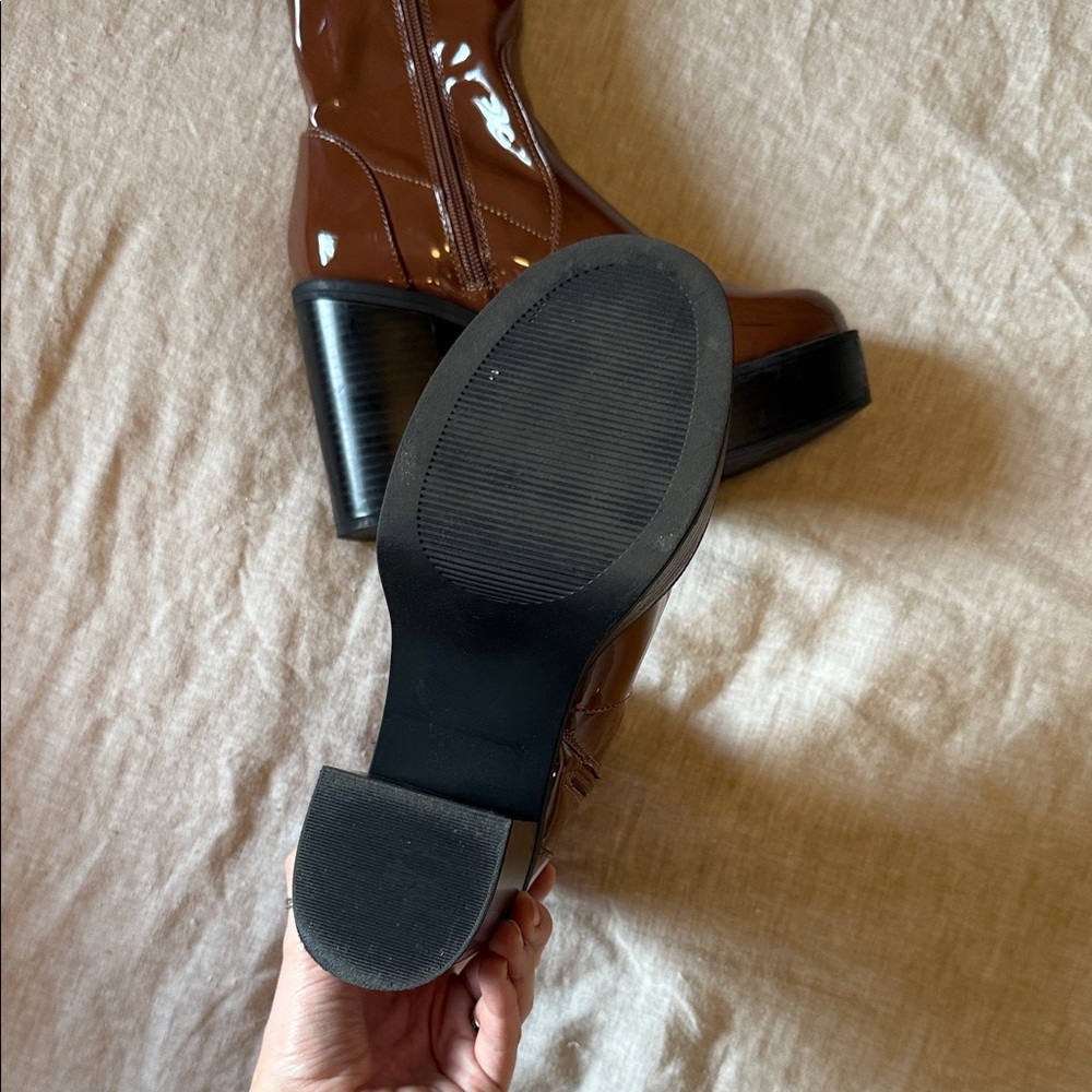 Madden Girl Patent Brown Platform Boots - Picture 5 of 6